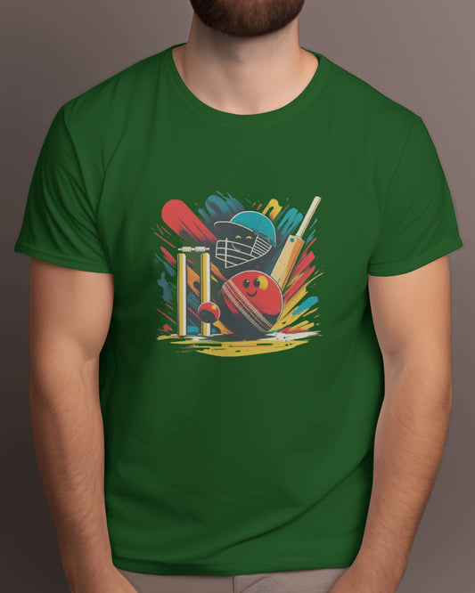 Cricket Hub T-shirt in Dark Green Colour Front Side