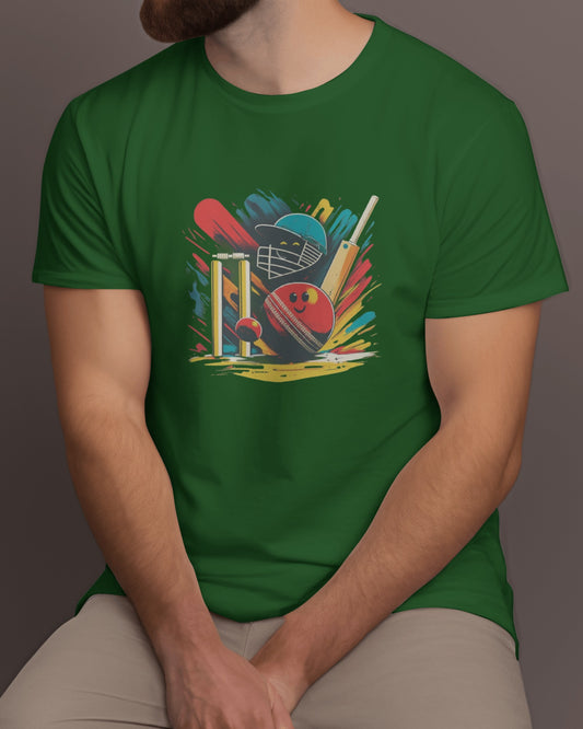 Cricket Hub T-shirt in Dark Green Colour Front Side