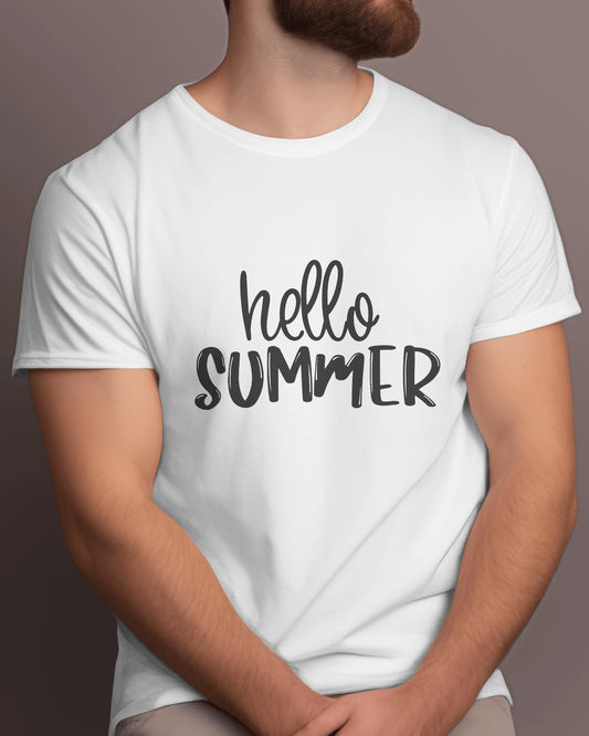 White Hello Summer Premium T-shirt Front Side
