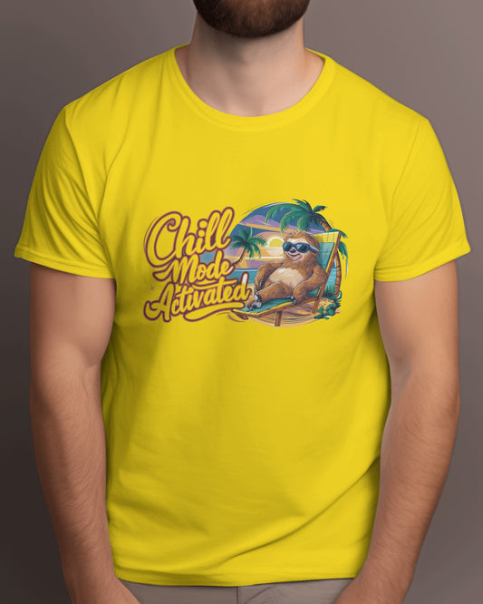 Chill Mode Activated Yellow ColourT-shirt Front Side