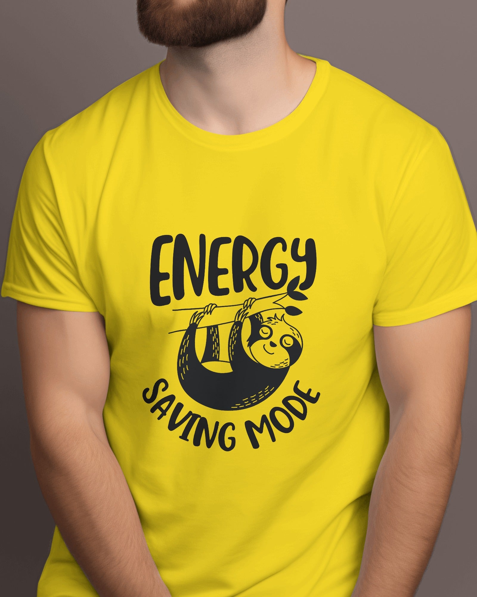 Yellow Colour Energy Saving Mode T-shirt Front Side