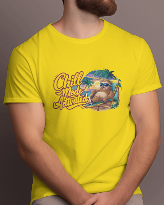 Chill Mode Activated Yellow Colour T-shirt Front Side
