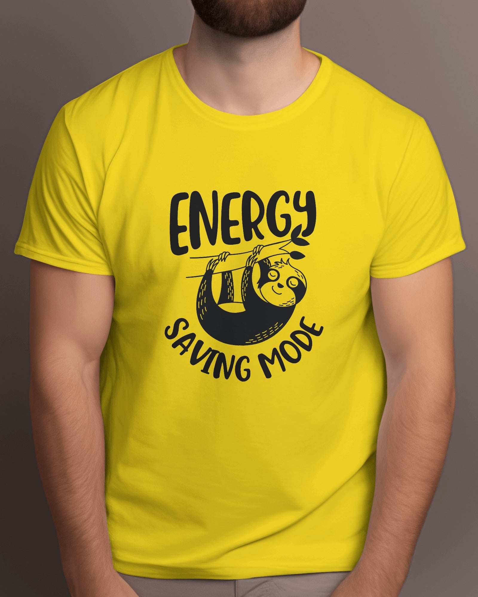 Yellow Colour Energy Saving Mode T-shirt Front Side