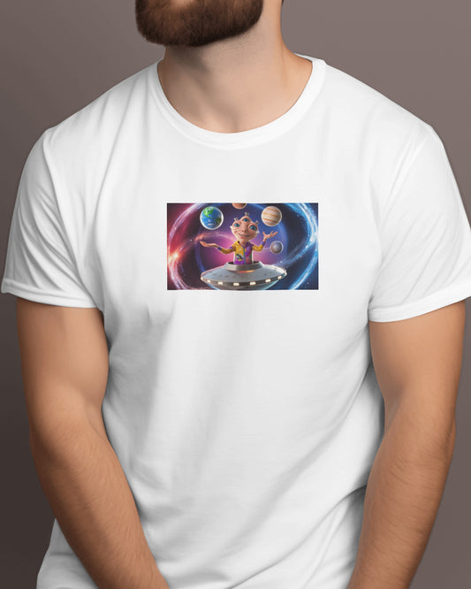 Alien Playing with Planet in Space T-shirt